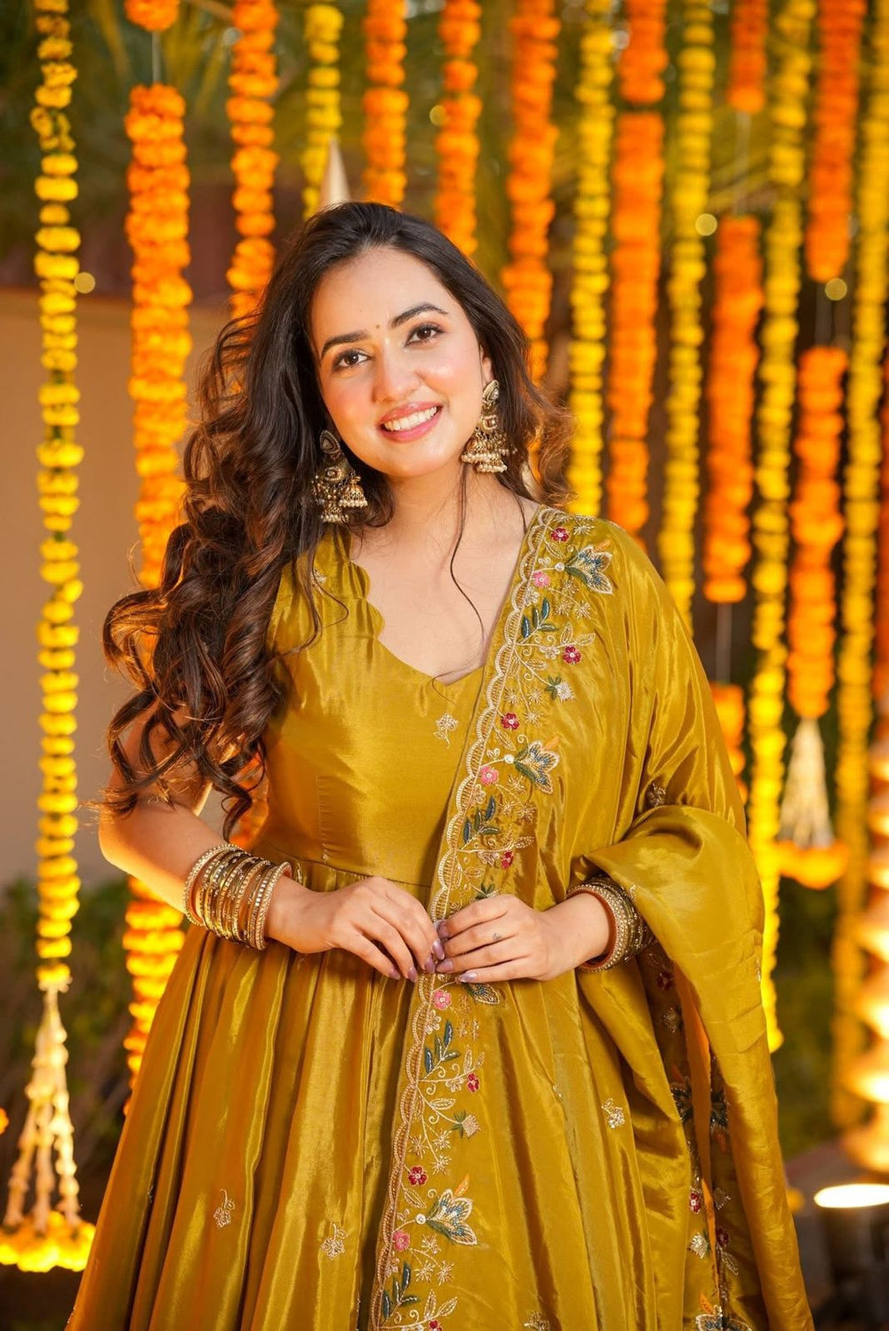 Millow Yellow Floral Anarkali Suit Set