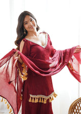 Gold Color Mirror & Tassel Work Ethnic Suit Set