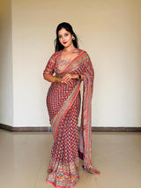 Multicolour Designer Saree With Blouse Material