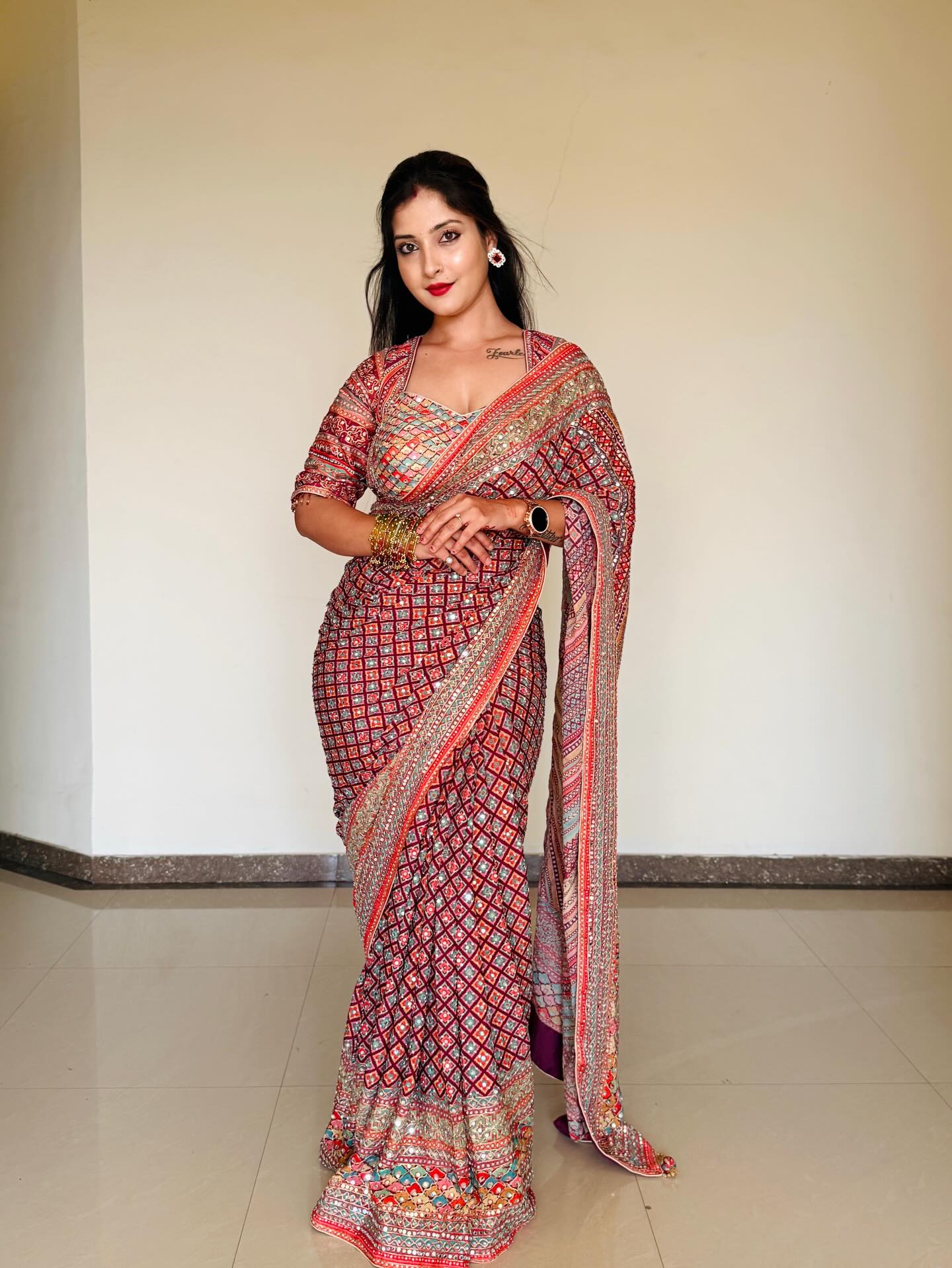 Multicolour Designer Saree With Blouse Material