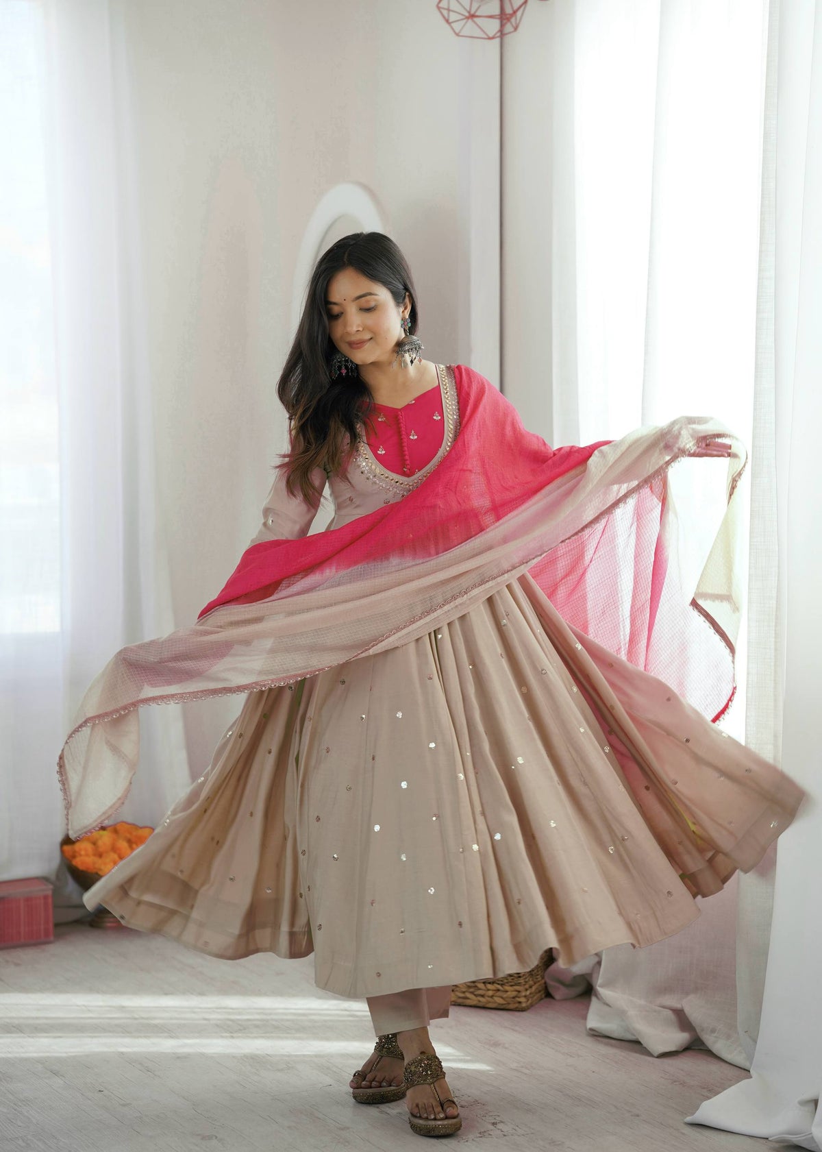 Full Flared Anarkali Suit With Delicate Mirror Work Detailing