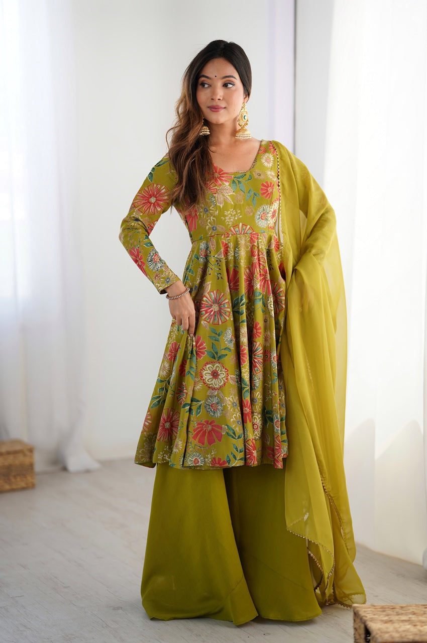 Floral Designer Peplum Plazo Kurta Set
