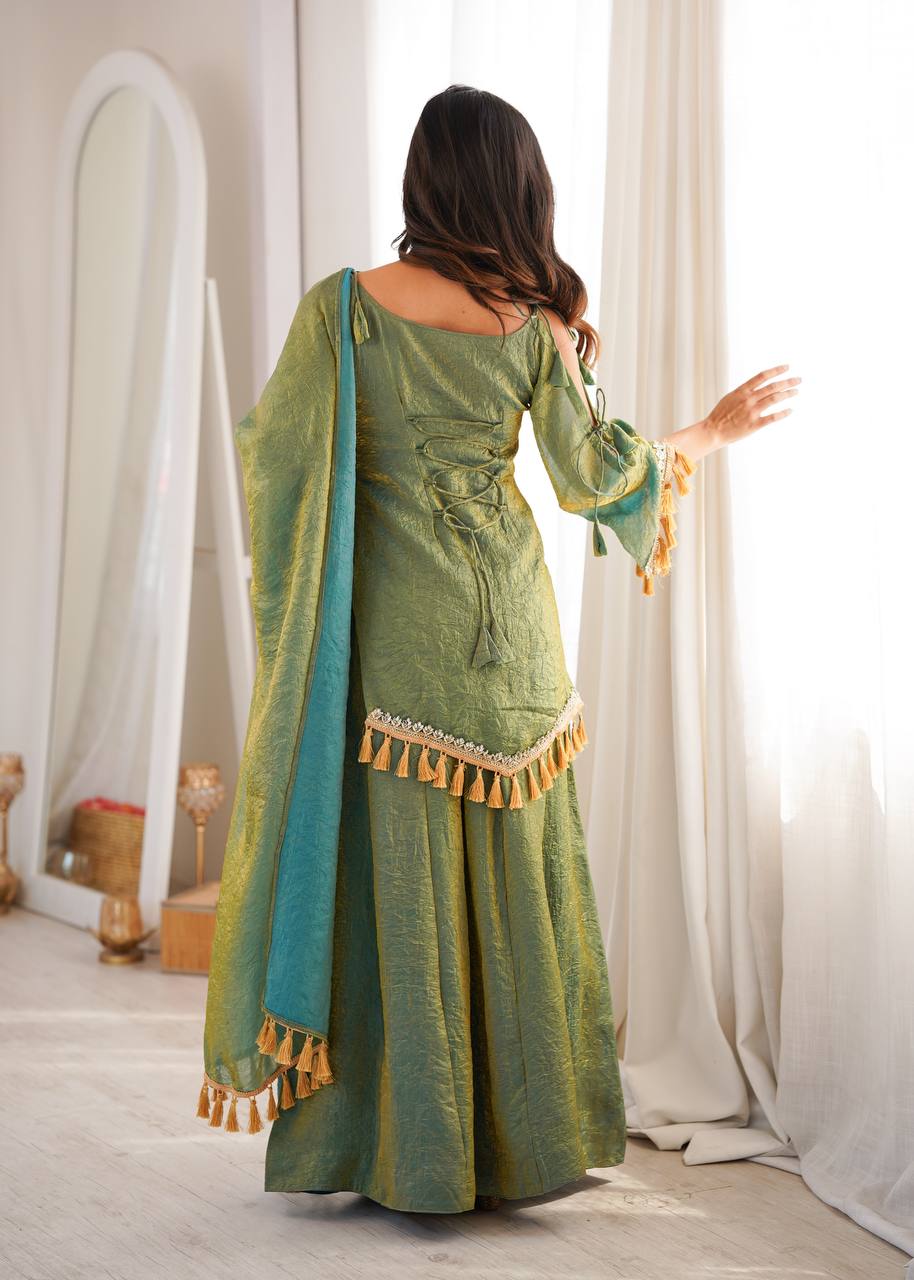 Gold Color Mirror & Tassel Work Ethnic Suit Set