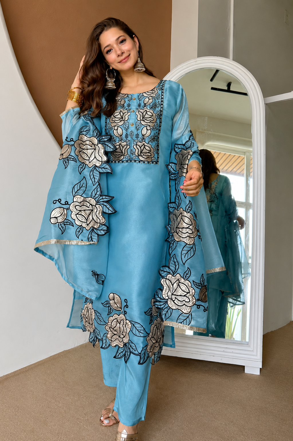 Sunehri Floral Embroidered Suit Set