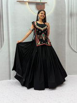 Black Pure Khadi Cotton Crop Top Chaniya Choli With Shrug
