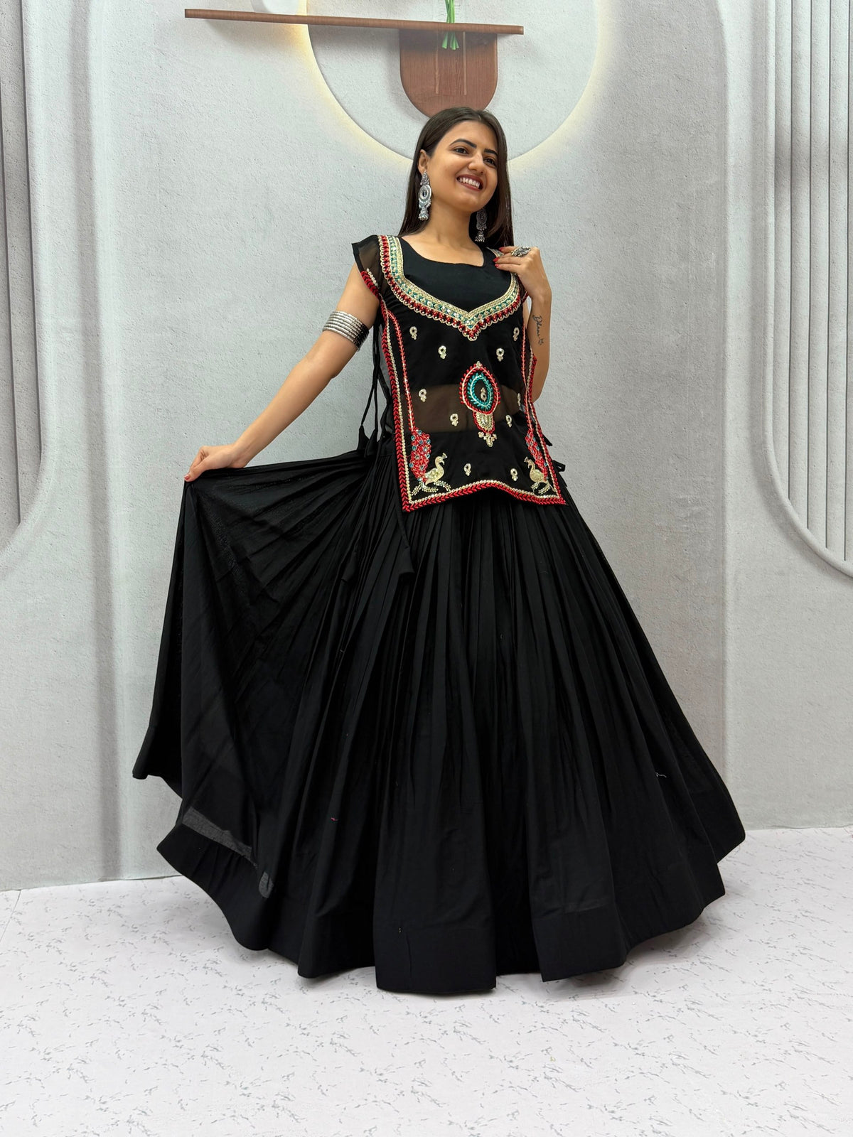 Black Pure Khadi Cotton Crop Top Chaniya Choli With Shrug