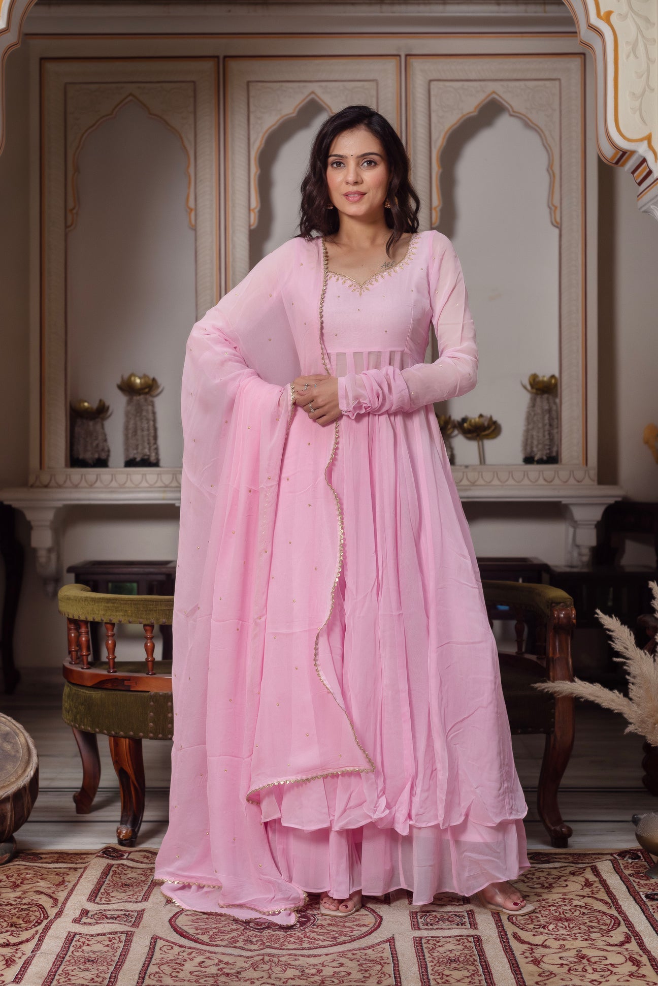 Katha Baby Pink Hand Work Suit Set