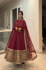 Wedmeoutfit Premium Maroon Anarkali Suit Set