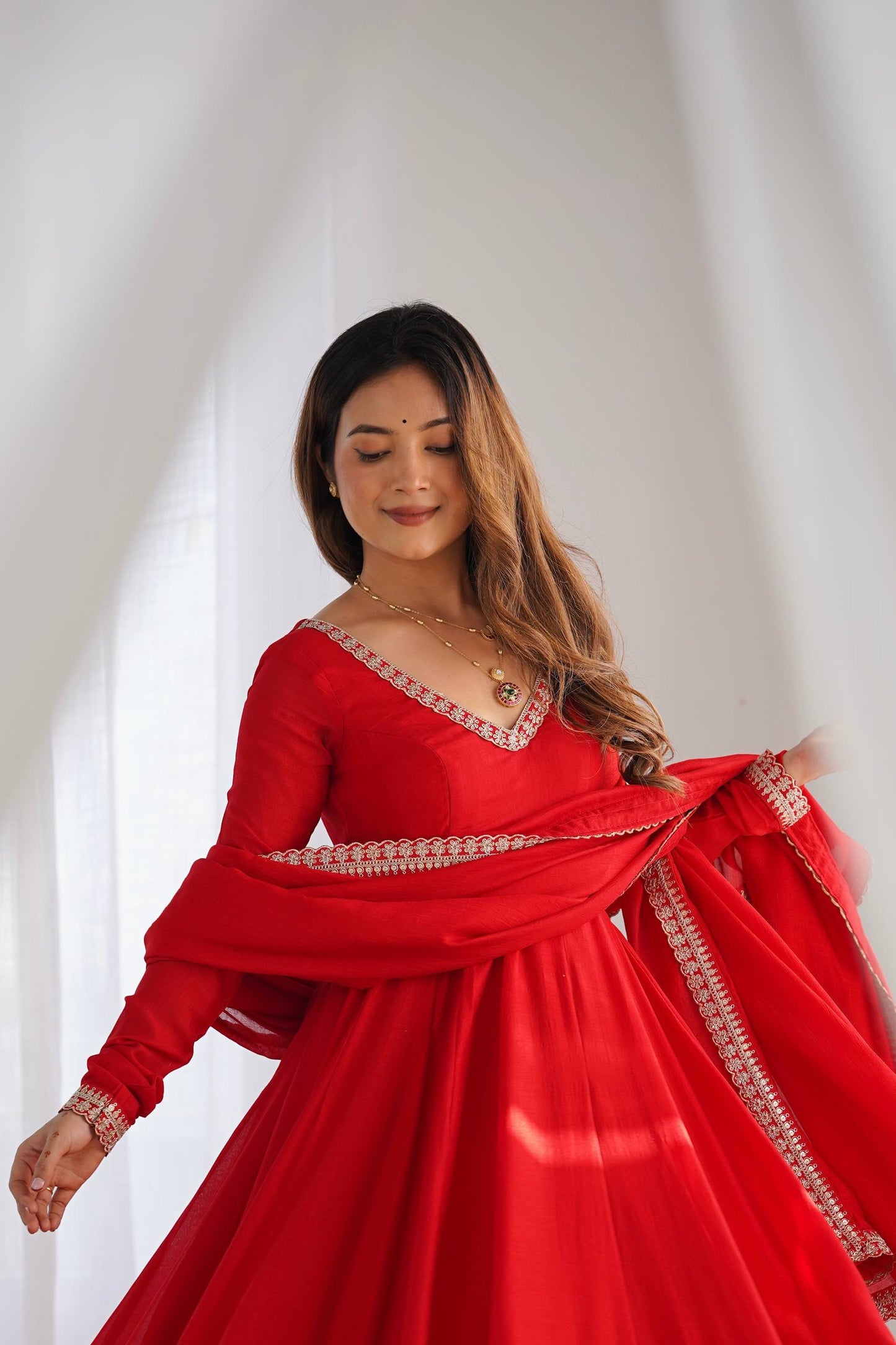 Red Blooming Embroidered Anarkali Suit Set