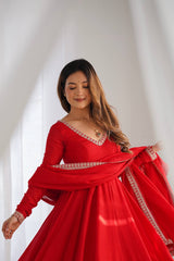 Red Blooming Embroidered Anarkali Suit Set
