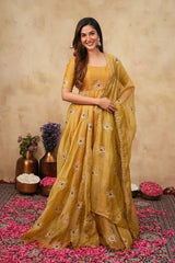 Golden Ravina Premium Crush Tissue Anarkali Set
