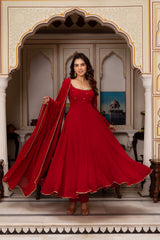 RED COLOR GEORGETTE BASE HAND WORK ANARKALI SUIT SET