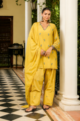 Yellow Embroidered Chanderi Kurta with Farshi Salwar