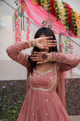 Avisha Fendy Silk Blush Pink Anarkali Premium Suit Set