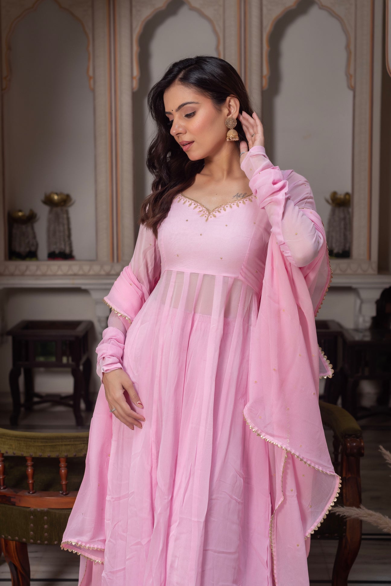 Katha Baby Pink Hand Work Suit Set