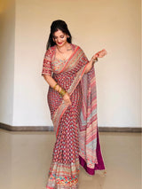 Multicolour Designer Saree With Blouse Material