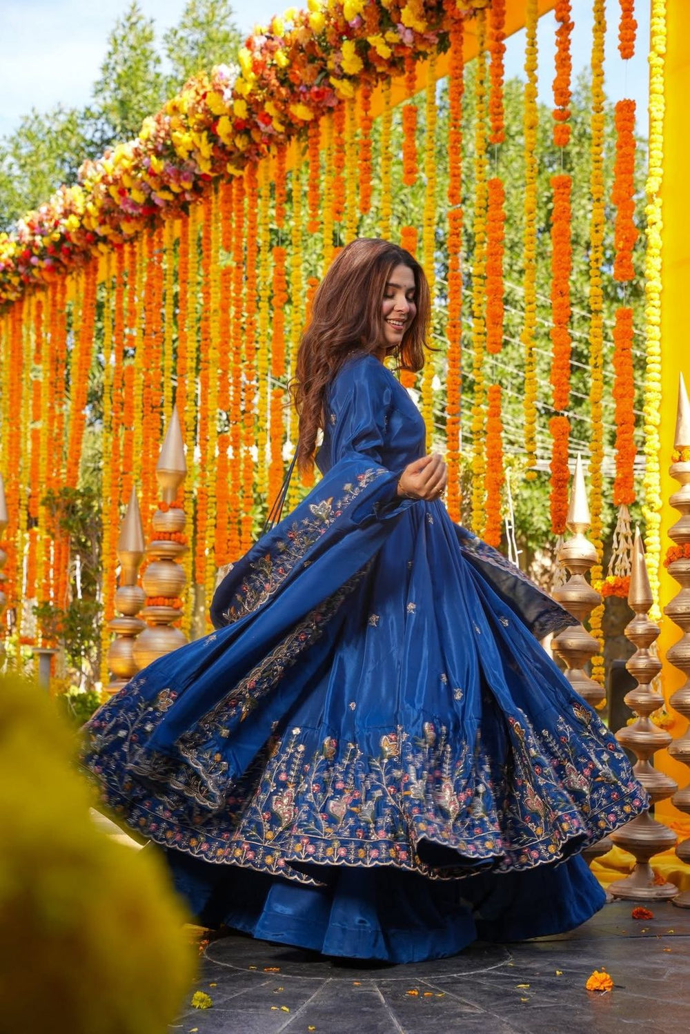 Aamani Blue Floral Anarkali Suit Set