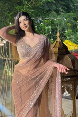 GOLDEN SOFT NET BEAUTIFUL DESIGNER SAREE