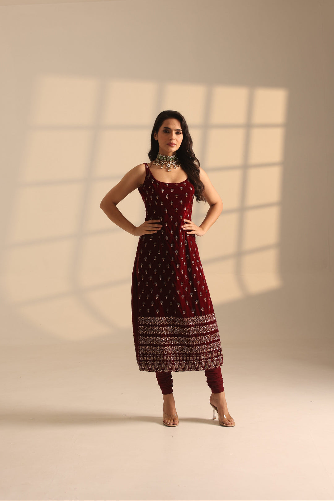 Maroon Heavy Embroidery Work Suit Set