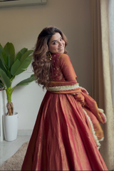 Rust Orange Embroidery Work Koti Anarkali Suit