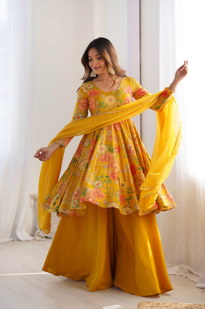 Floral Designer Peplum Plazo Kurta Set