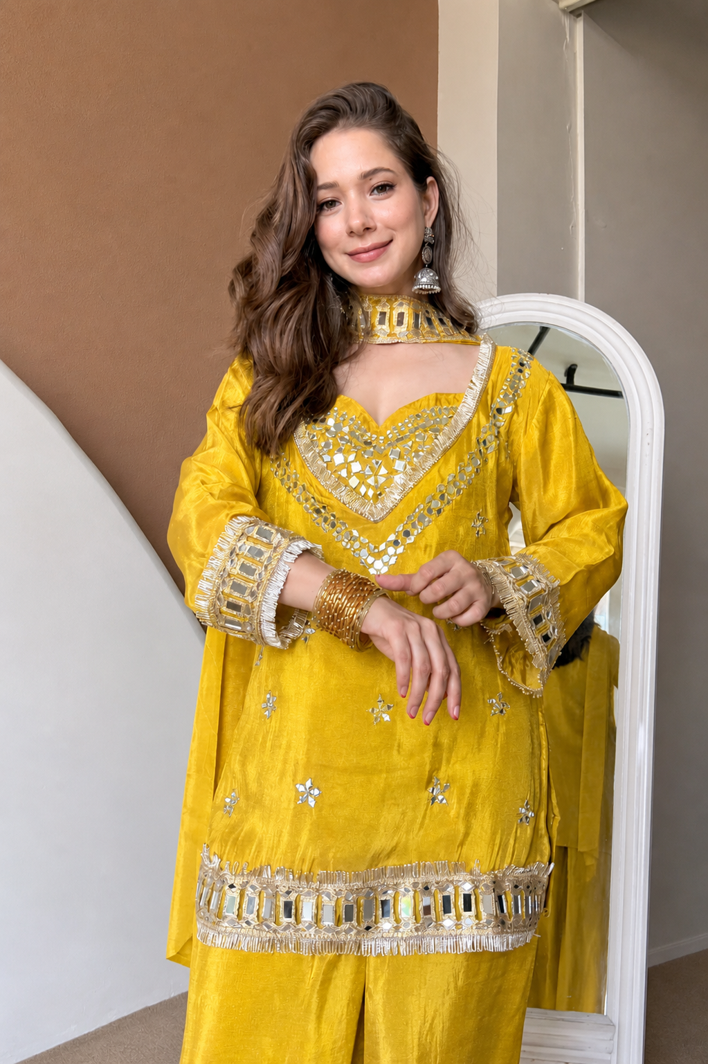 Trendy Real Mirror Work Plazzo Suits