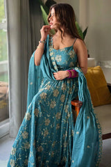 Firozi Floral Embroidered Suit Set