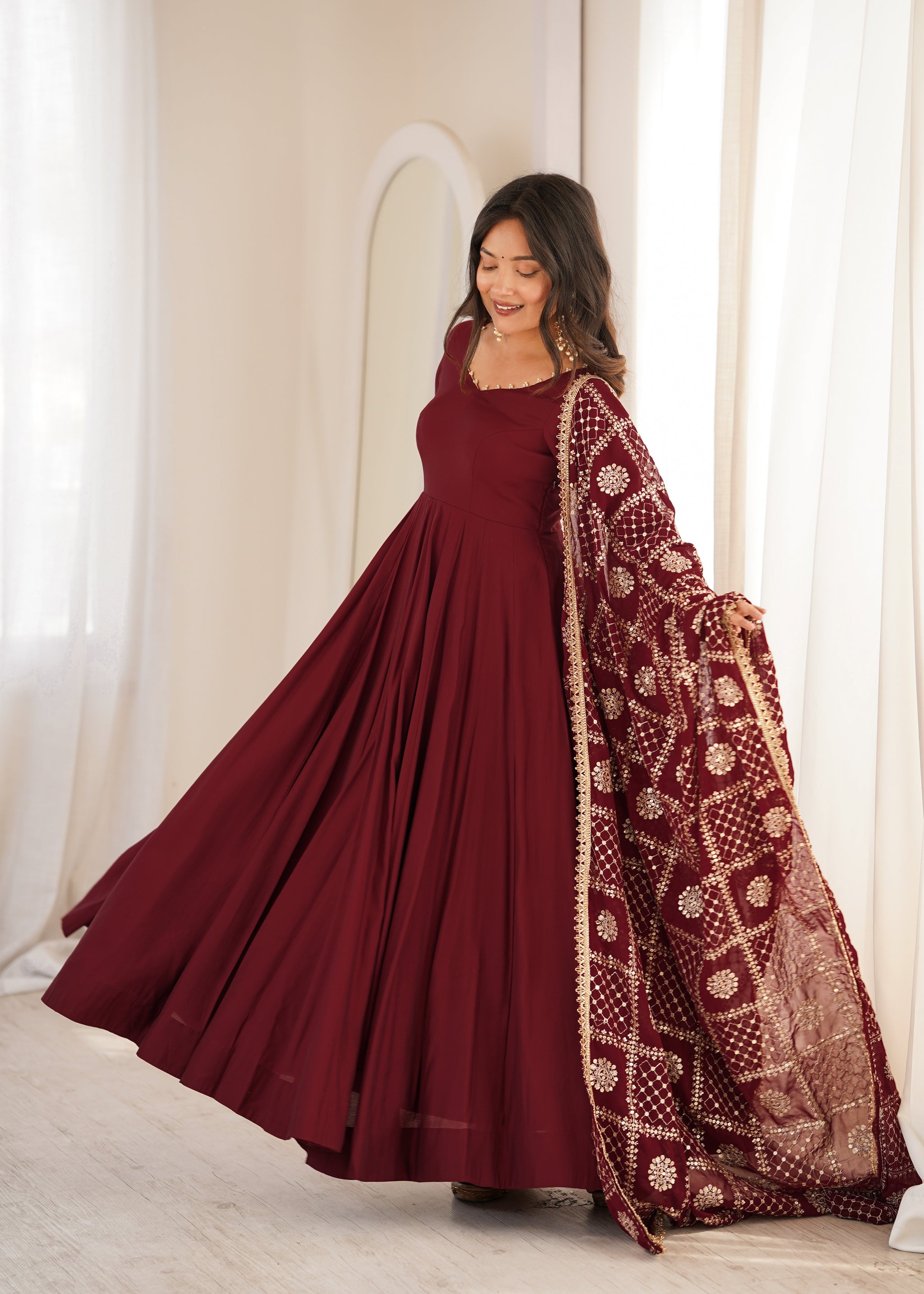 Chanderi 16 Kali Anarkali With Designer Dupatta