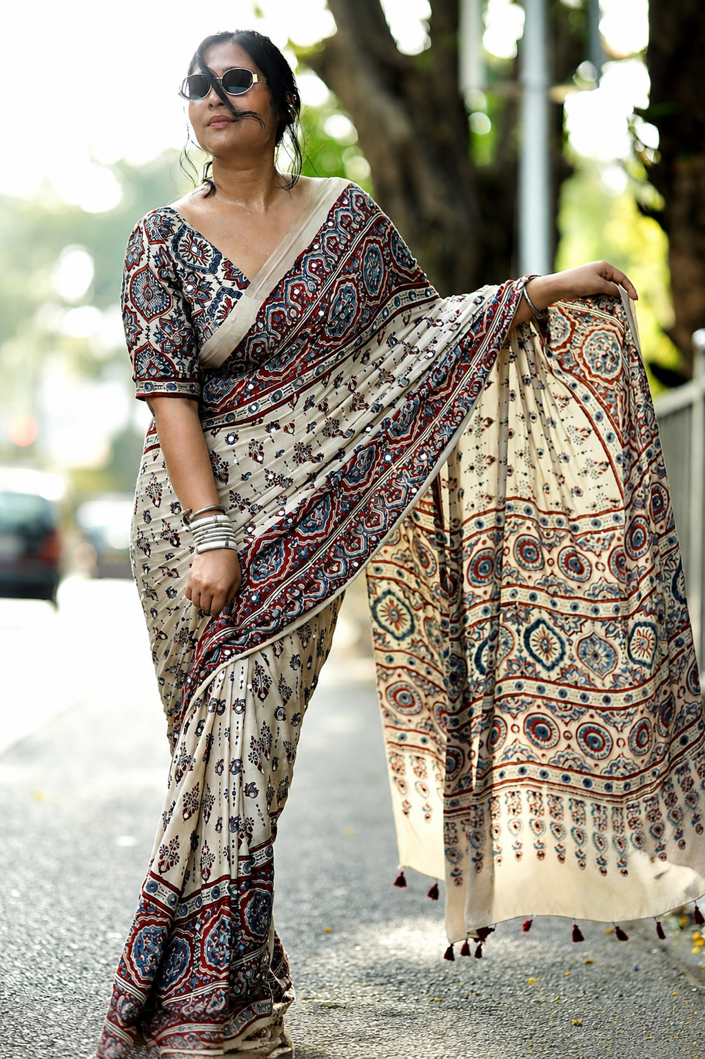 Niharika Sheesha Ajrakh Printed Saree