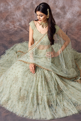 Wedding Pista Green Embroidery Net Lehenga Choli