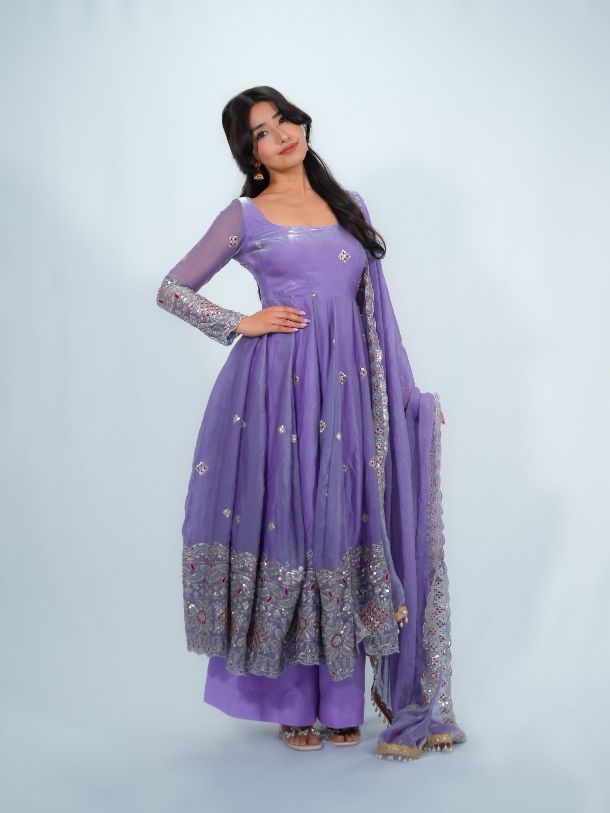 Anarkali Suit With Duppata & Plazo Festive Wear Set